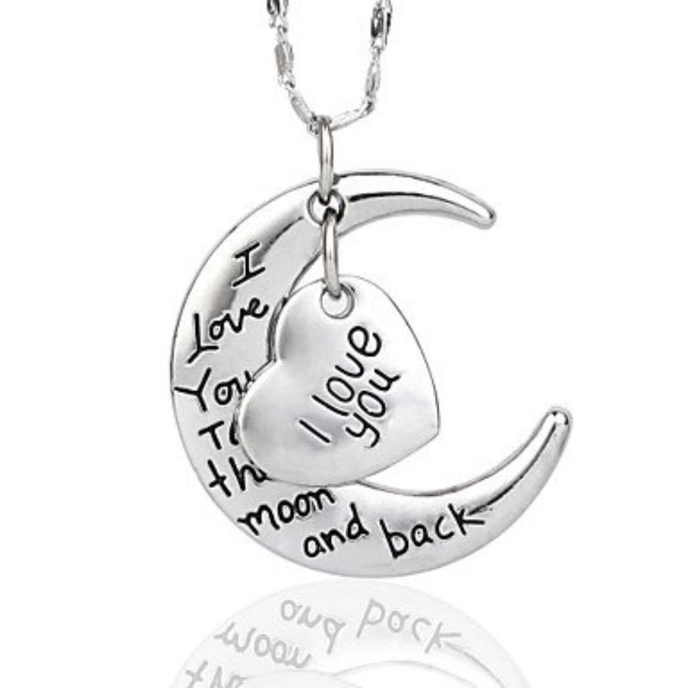 Moon and Heart Necklace Silver Plated